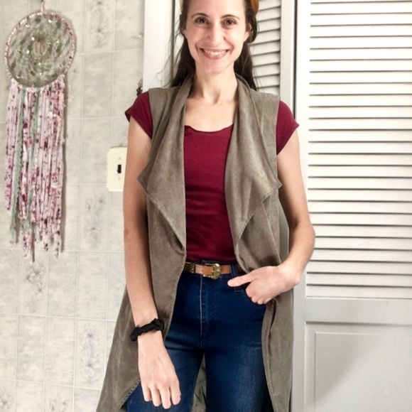 {Bebe} Sage Green Soft Suede Long Style Vest, Sm - Picture 4 of 8